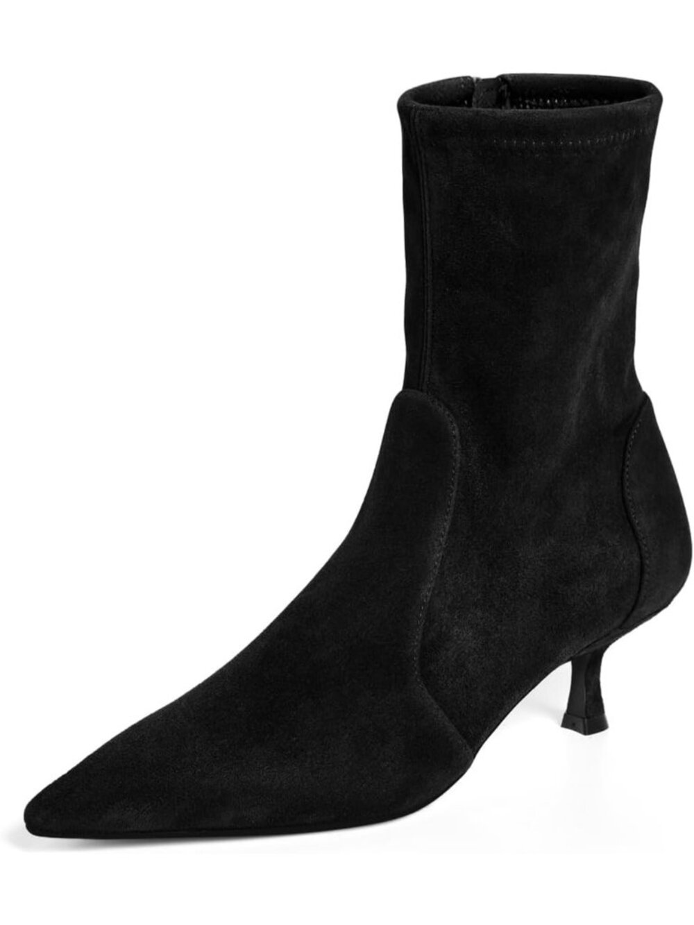 Women's Black Low Kitten Heel Ankle Boot Pointed Toe Booties Side Zipper Shoes